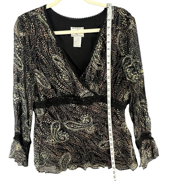 ICE Y2K Babydoll Top Womens L Black Silk Abstract Paisley Lined Boho Whimsygoth - Picture 10 of 16